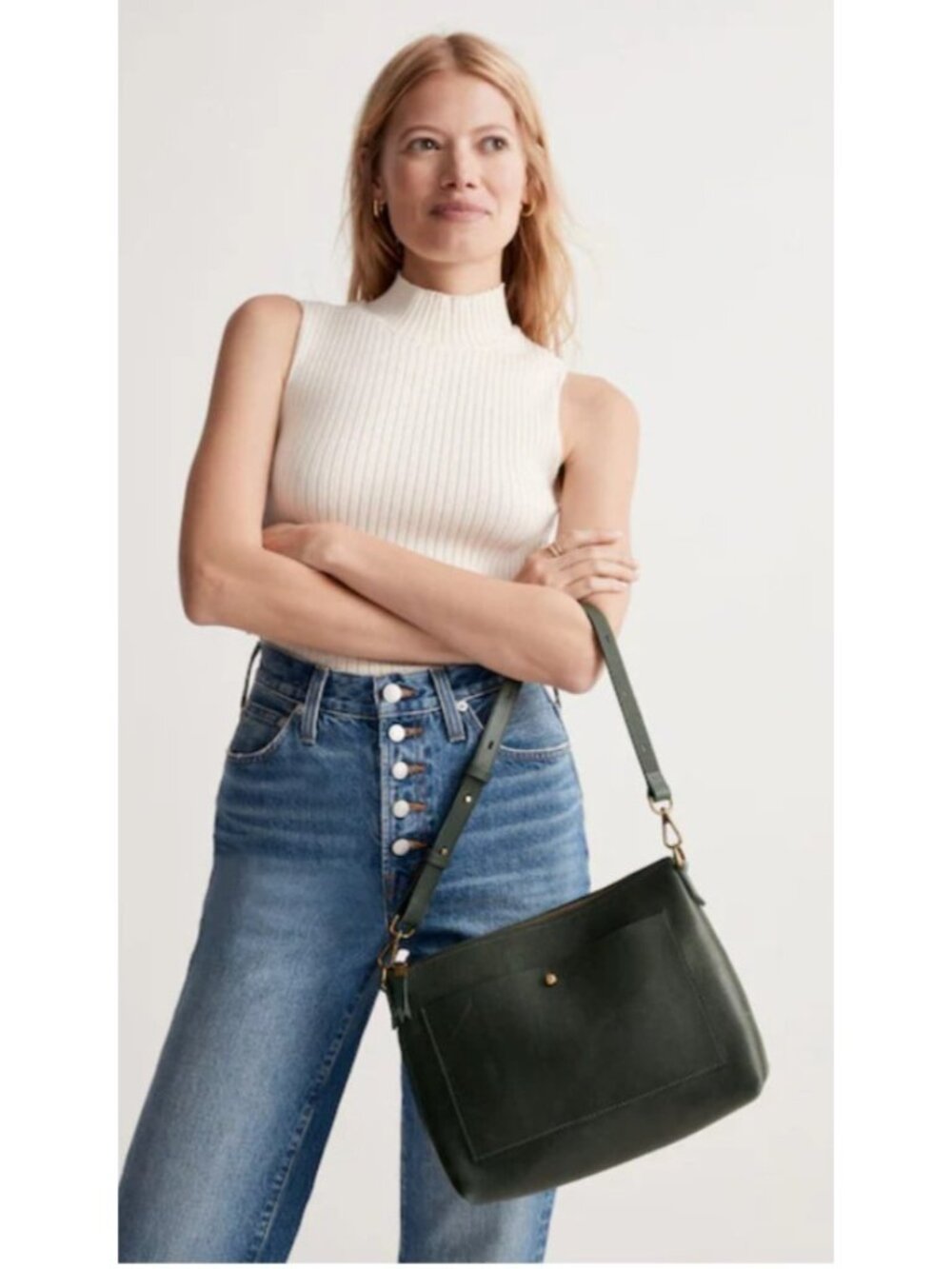 Madewell Black Genuine Leather Convertible Shoulder Crossbody Bag Two Straps